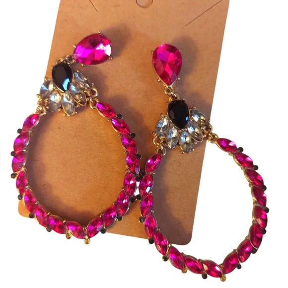 Vintage Pink Rhinestone Bling Drop Earrings - Picture 1 of 4